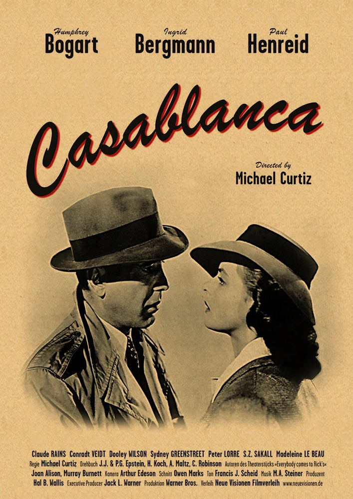 Casablanca Movie Poster, декоративная наклейка, плакат из крафт-бумаги, наклейка на стену, винтажная Наклейка на стену, настенный стикер по фильму - Цвет: 10