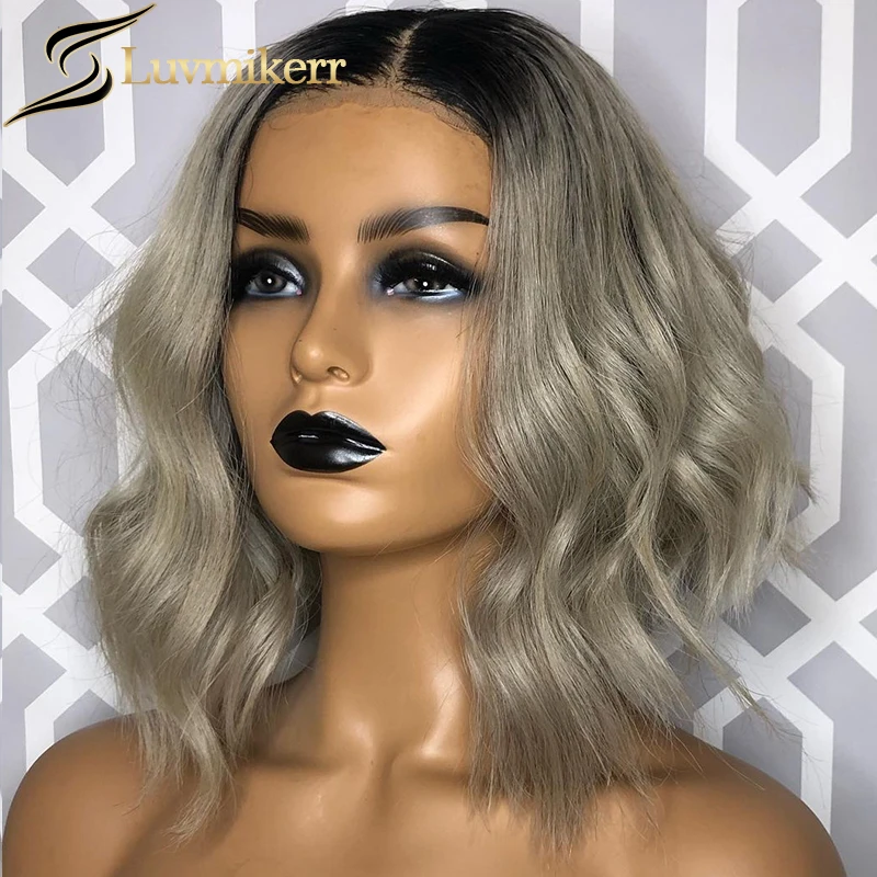 

Ombre Grey Highlight Blonde Short Bob 613 Human Hair Lace Frontal Wig Pixie HD Transparent Body Wave Pre Plucked Lace Wigs Women