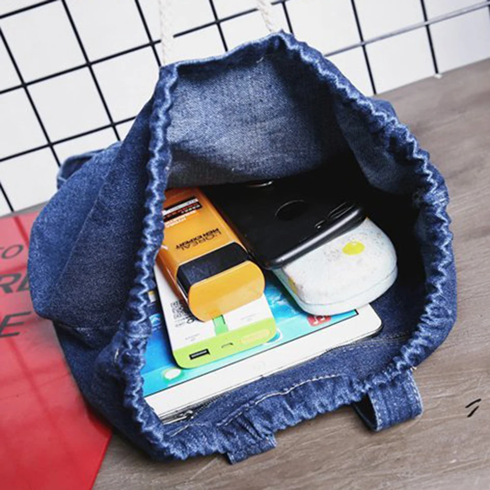 Женский джинсовый рюкзак на шнурке школьный ранец для девочек подростков| |