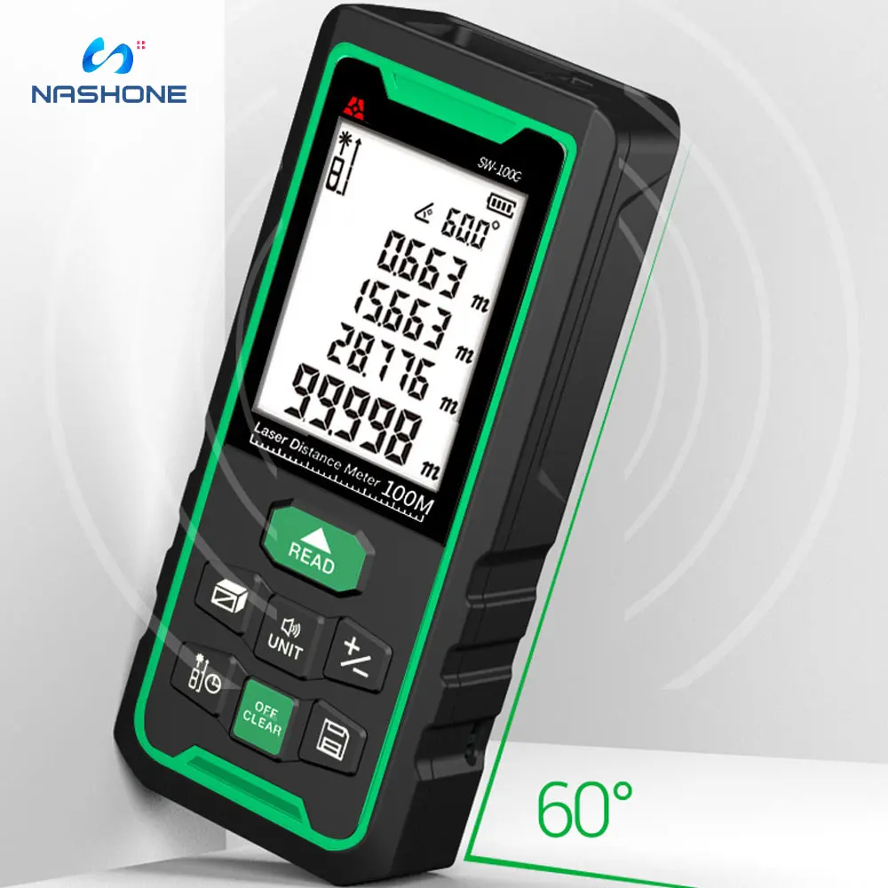 Цифровой лазерный дальномер Nashone Зеленый с электронным уровнем дальность 100 м 70 50