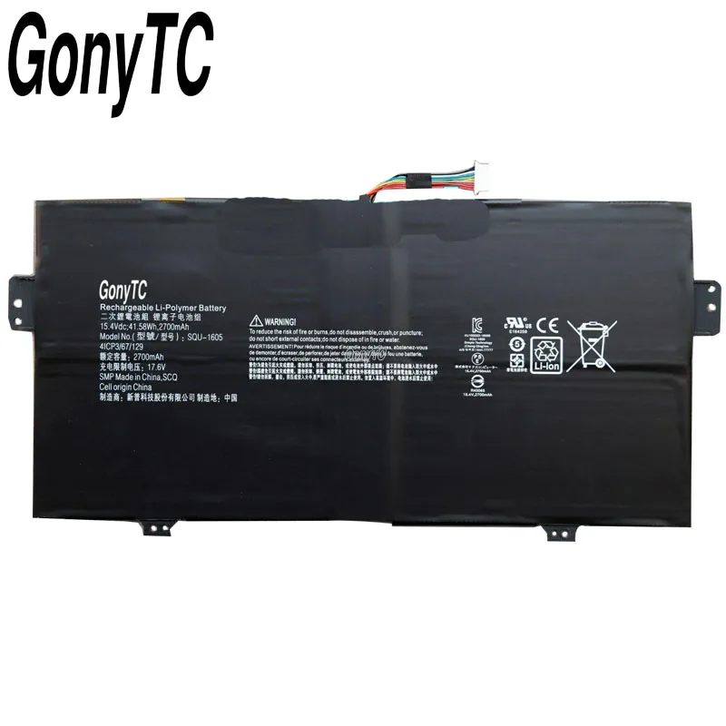GONYTC SQU-1605 Аккумулятор для ноутбука ACER Swift 7 S7-371 SF713-51 спин SP714-51 41CP3/67/129 2700 мАч |