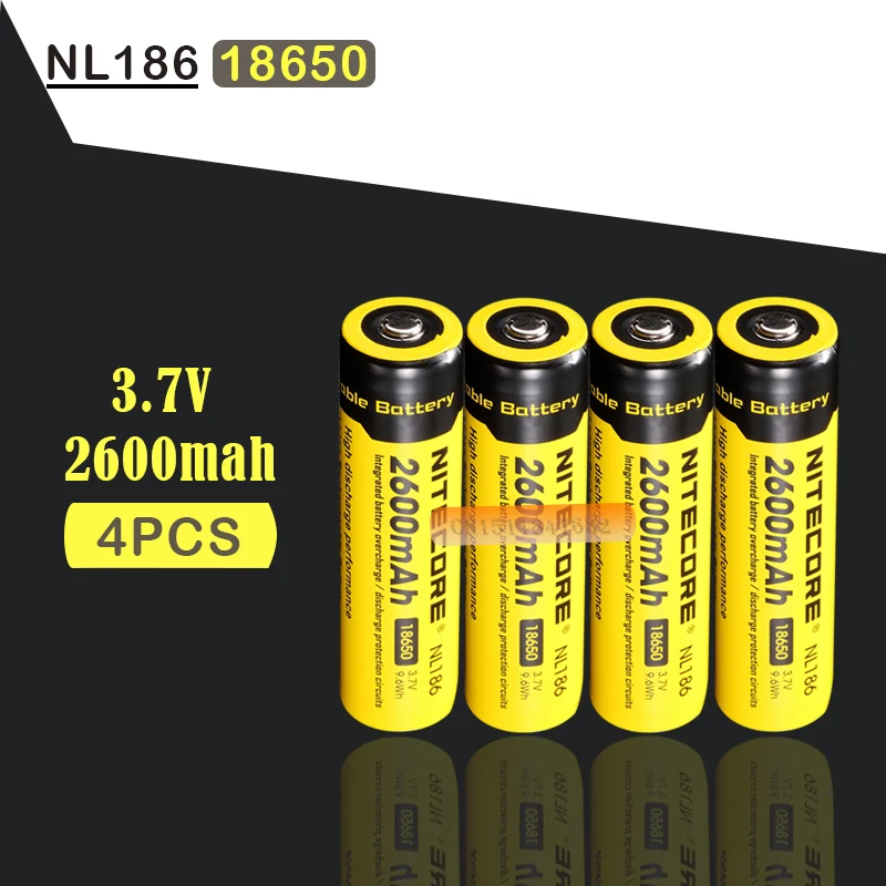 4 шт. литий ионные перезаряжаемые батарейки Nitecore 18650 2600 мАч 3 7 в NL1826|Перезаряжаемые