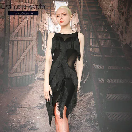 

Sexy Black Short Dresses for Women Party Fringe Sleeveless Dance Performance Wear Nightclub Party Prom Outfit