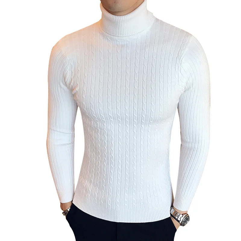 

Men's high neck thick sweater, warm sweater brand, tight fitting, knitted fabric, double neck, winter