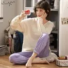 Пижамный комплект Женский однотонный с длинным рукавом и брюками