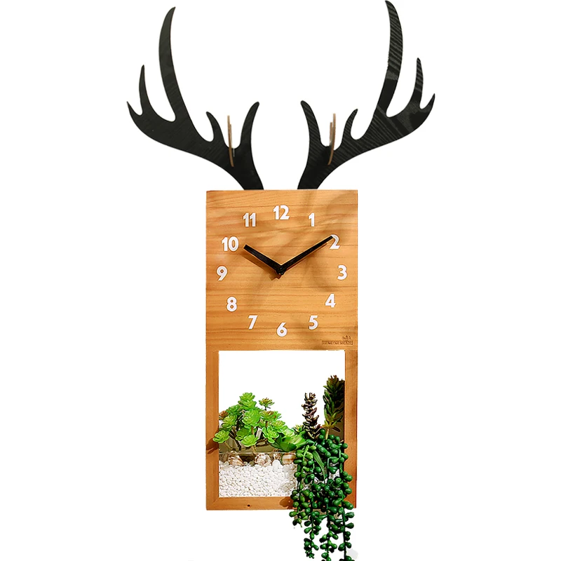 Креативные настенные часы с оленем деревянные в скандинавском стиле для