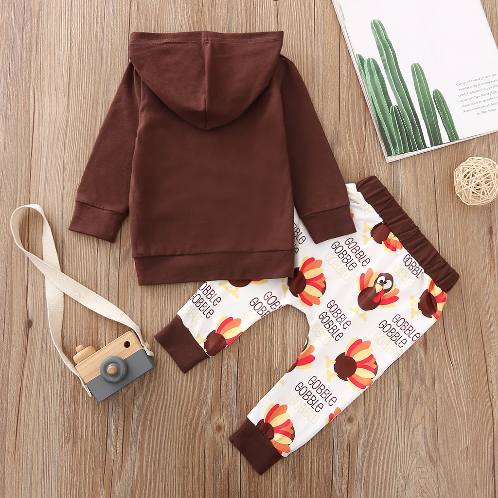 

Newborn Toddler 2 Pcs Thanksgiving Outfits Suits Long Sleeve Funny Cartoon Letter Printed Hoodies Top + Long Pant Christmas Set