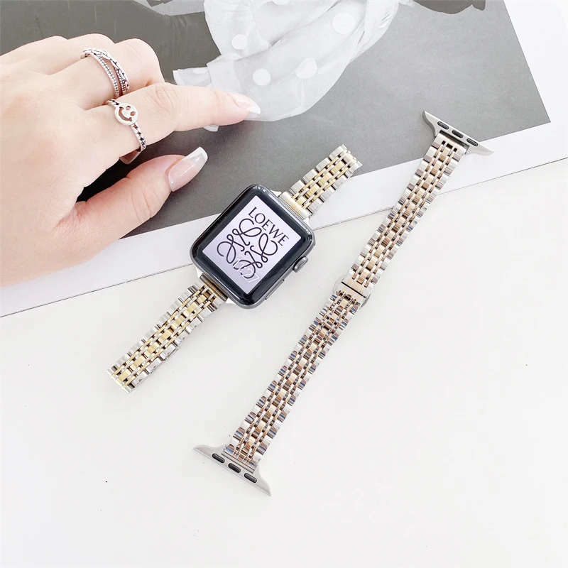 

Ремешок из нержавеющей стали для Apple watch band 44 мм 40 мм 42 мм 38 мм, тонкий женский браслет для iwatch series 7 6 SE 5 4 3 45 мм 41 мм