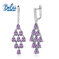 bolainatural brazil amethyst pear 46mm long earrings 925 sterling silver fashion boutique jewelry anniversary party