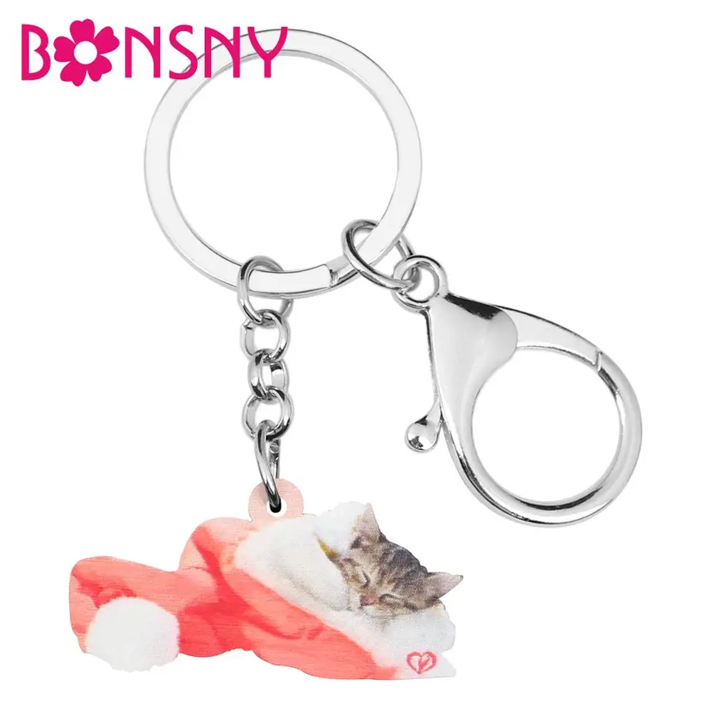 Bonsny акриловые рождественские короткошерстая кошка котенок брелок для ключей