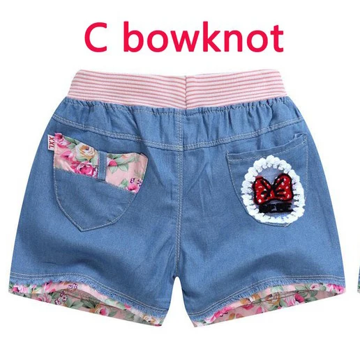 C bowknot Джинсовые шорты для девочек; летние кружевные штаны для девочек-подростков; детская одежда с бантом; детские джинсы с цветами; шорты для подростков - Цвет: C bowknot