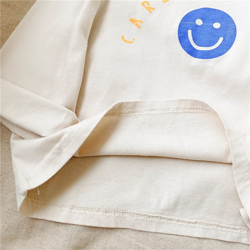 

Spring Summer boys girls smile print loose t-shirts cute unisex kids cotton casual long sleeve Tee Tops
