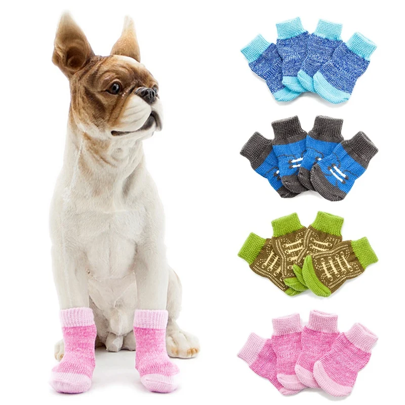 

Pet Dogs Anti Slip Cotton Cartoon Socks Small Cat Dogs Winter Striped Socks Thick Warm Paw Protector Dog Socks