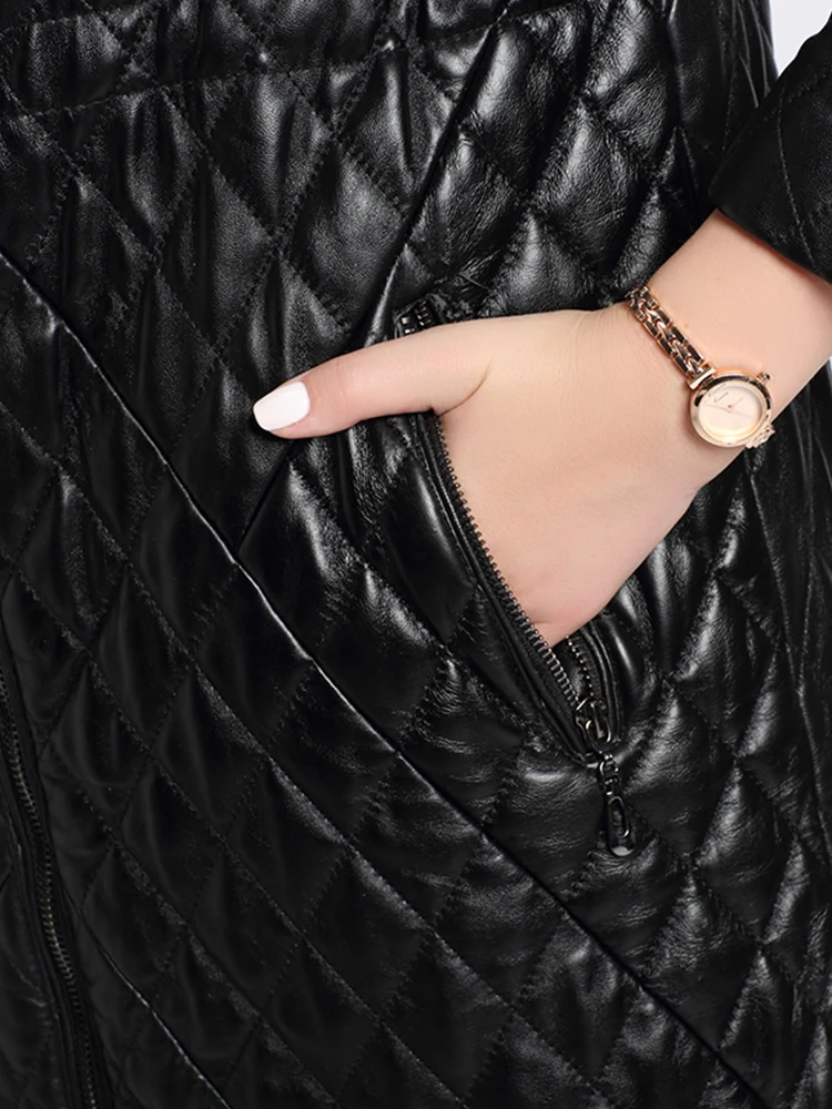 Женская длинная куртка из 2020 натуральной овечьей кожи с воротником натурального