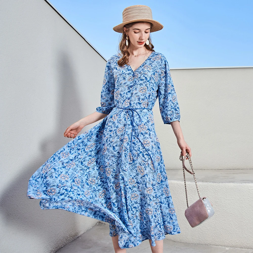 

CASUAL silk ladies dress holiday dress