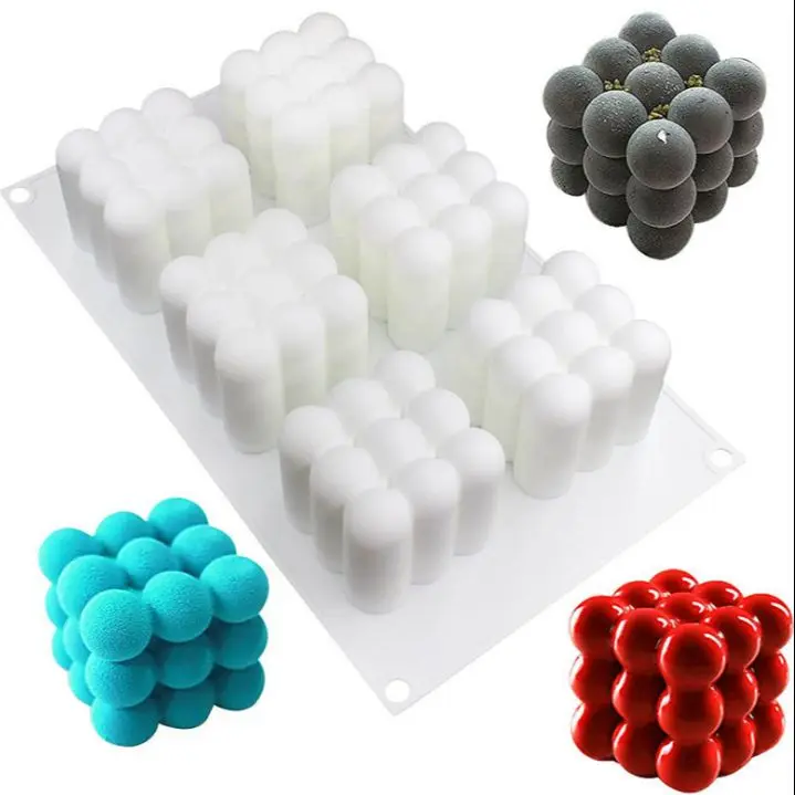 

6 Cavities 3D Cube Baking Mousse Cake Mold Silicone Square Bubble Dessert MoldsTray Kitchen Bakeware Candle Plaster Mould