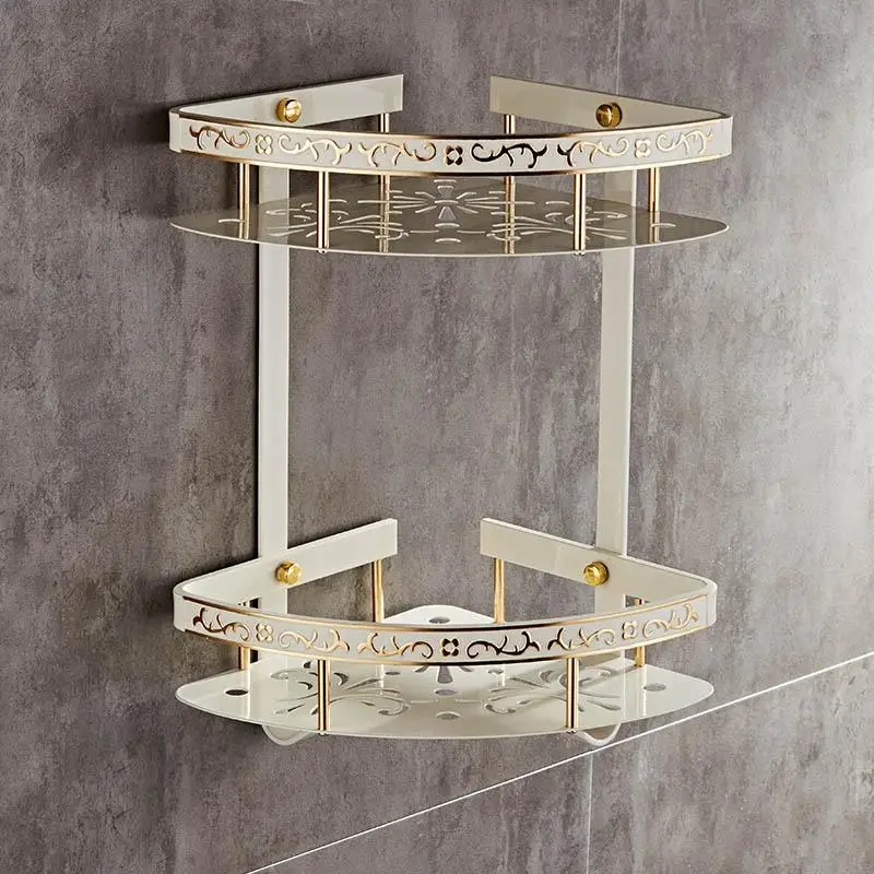 

Bathroom shelf antique aluminum double layer bathroom corner shelf bathroom holder showeroom basket bathroom accessories