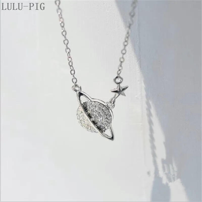 LULU-PIG, 925 Чистое серебро, ожерелье в виде звезды для женщин, Корейская версия, цепочка в виде звездочки, простое ожерелье для женщин C049