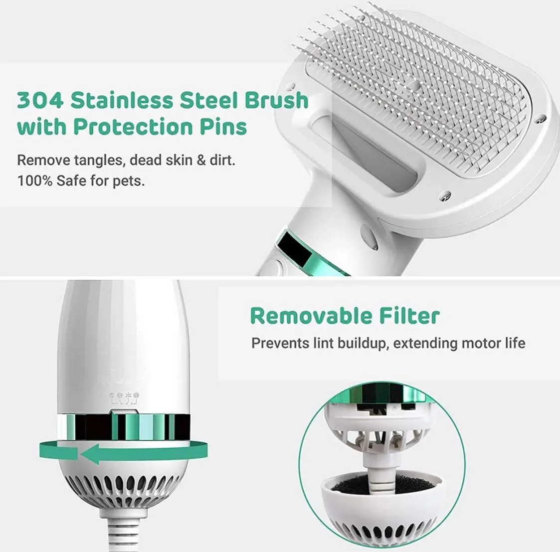 

Upgraded 2-in-1 Portable Pet Hair Dryer With Brush,One-Click Hair Removal,3 Heat Settings,Low Noise Home Grooming Hair Brush