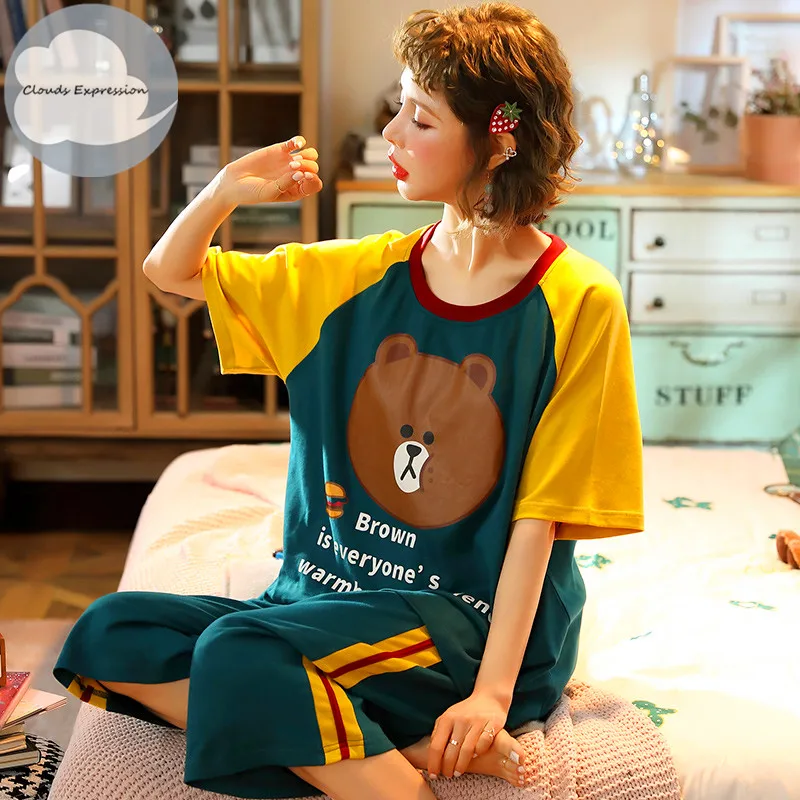 Женская Летняя трикотажная пижама с коротким рукавом|Комплекты пижам| |