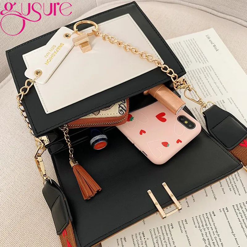 Gusure 2021 new handbags women fashion ins ultra fire retro wide shoulder strap messenger bag purse simple Crossbody Bags |