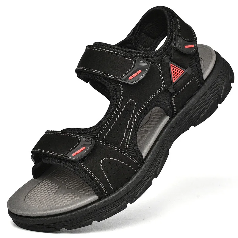 

Sandals Men's Summer First Layer Cowhide Velcro Outdoor Casual Shoes 2021 New Stylish Driving Soft Bottom Beach Shoes Large