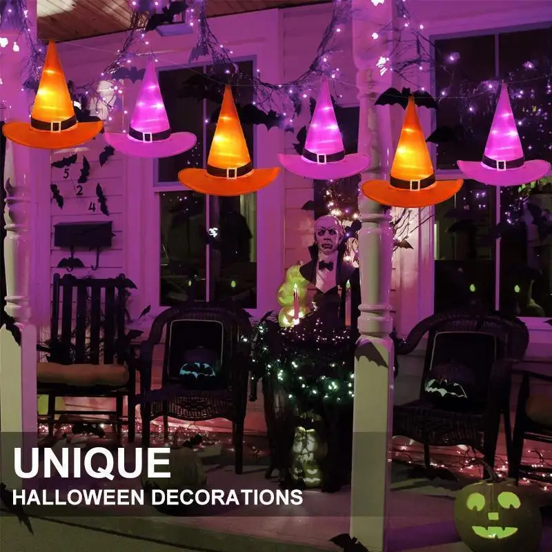 

1pcs Halloween Witch Hat With Led Light Glowing Witches Hat Hanging Halloween Decor Suspension Tree Glowing Hat For Kids Party