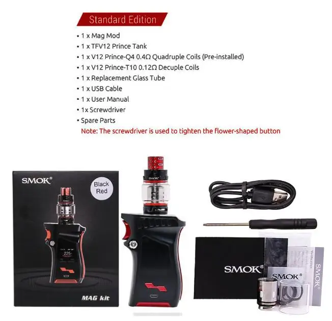 Black Red Kit SMOK Mag Box Mod 225 Вт правый вейп электронная сигарета для атомайзера TFV12 PRINCE Tank V12 Prince испаритель катушка - Цвет: Black Red Kit