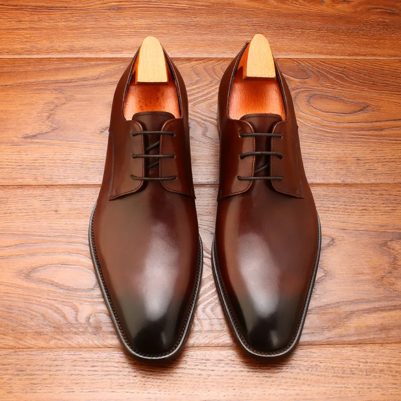 

Fashion Black / Deep Brown Derby Wedding Shoes Genuine Leather Social Dress Shoes Mens Business Shoes