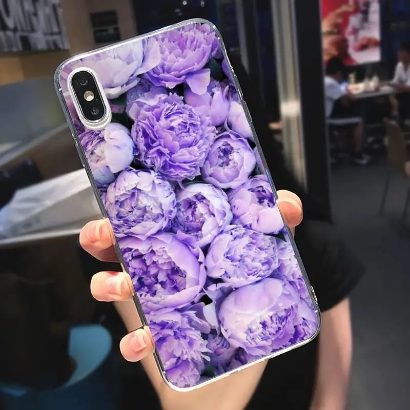 

Pink Purple Peony Flower On the Vase Phone Case Transparent soft For iphone 5 5s 5c se 6 6s 7 8 11 12 plus mini x xs xr pro max