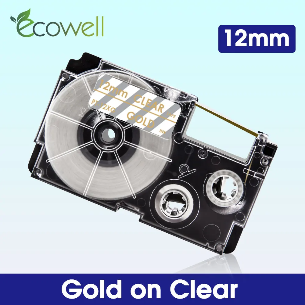 

Ecowell 12mm XR 12XG labels For Casio XR-12XG XR12XG label tape Gold on Clear for Casio KL-60 KL-120 KL-100 KL-300 Label Maker