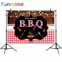 funnytree bbq backdrop wood light red and white grid barbecue party celebrate banner photography background photophone photocall