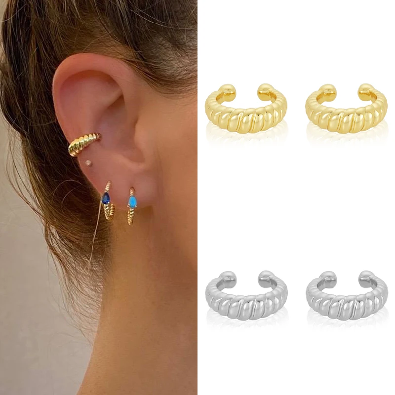 

Silver Gold Filled Ear Cuff Without Piercing Clip on Earrings Twisted Dome EarCuff Girls Puck Jewerly Gifts Vintage Earrings