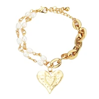 ornapeadia new fashion chain pearl bracelet for women ladies creative multi layer two piece love pendant bracelet bangles