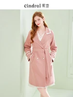 spring 2021 new pink windbreaker womens mid length and small temperament stitching slim popular jacket