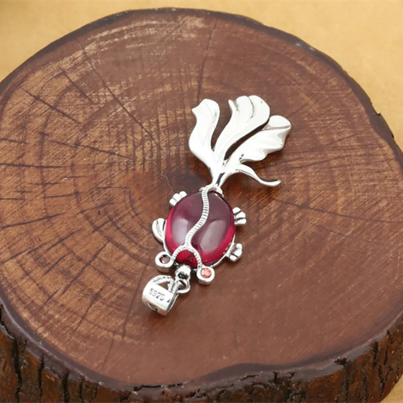 

925 Sterling Silver Jewelry Retro Thai Silver Women Models Cute Small Fish Marcasite Inlaid Red Corundum Gemstone Pendant