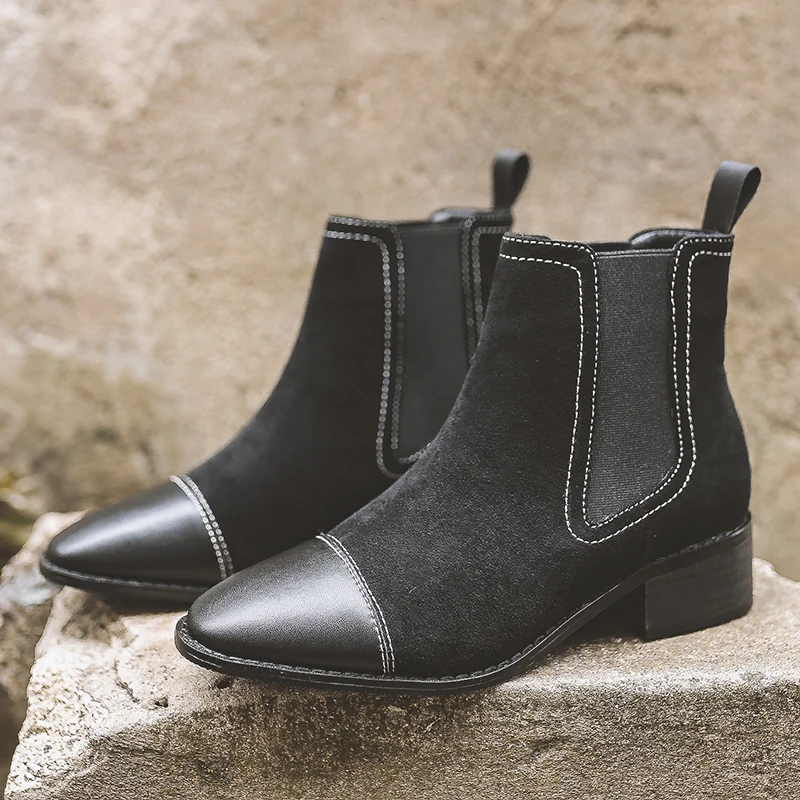 Дизайнерские ботинки Челси женская зимняя обувь на не сужающемся книзу
