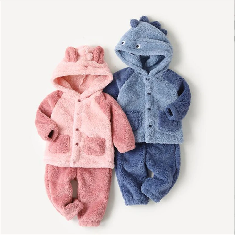 

Children‘s Winter New Born Baby Clothes Robe Set Cartoon Animal Pajamas Flannel Sleepwear For Girl Boy Kids Homewear Costume