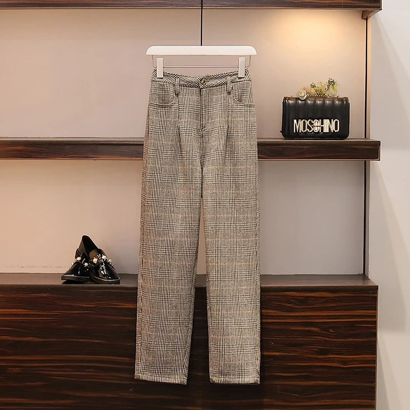 

Big Yards Couture Autumn New Pullover Bow Sweater Lattice Korean Fashion Tall Waist Pants Two-Piece Clothing Set Trousers L-4XL