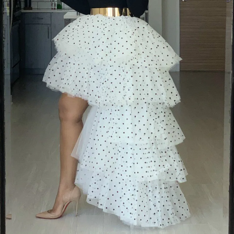 Сексуальная Многослойная фатиновая юбка асимметричная в горошек с высокой