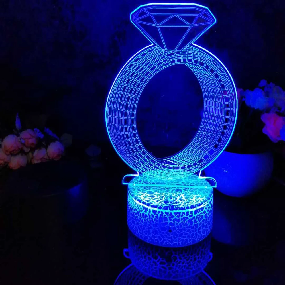 

Led 3D Night Light Diamond Ring Pattern Figure Nightlight for Child Bedroom Decor Desk Lamp 16 Color with remote