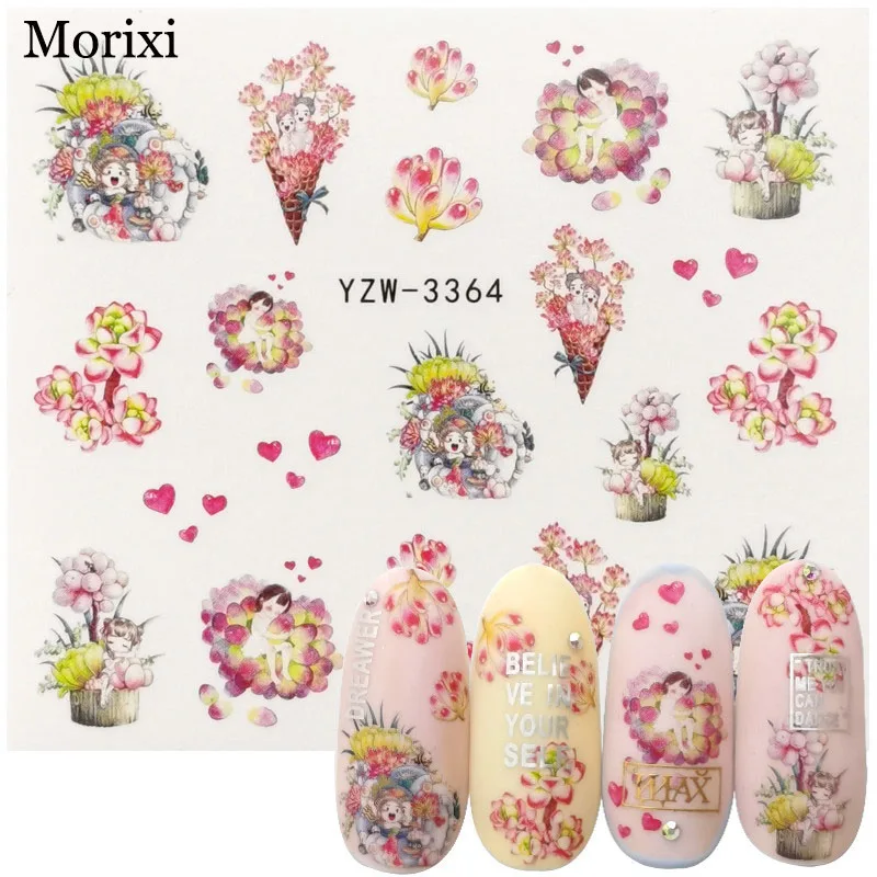 

Morixi water decals 3D manicure decoration flower plant butterfly owl birds printing ultra thin slider nail art sticker FW078