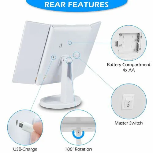 Косметическое зеркало для макияжа с 22 светодиодный увеличение 2x/3x/10x тройного