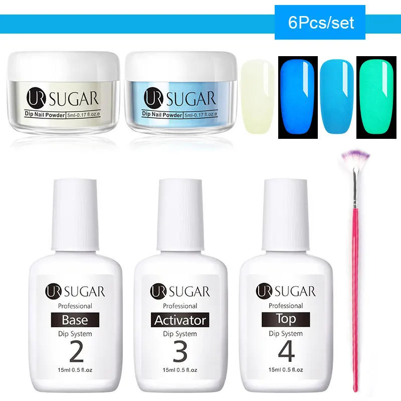 6Pcs set 2 Ur Sugar 6 шт./компл. световой Dip порошок для ногтей базовый топ акриловая жидкая пудра погружения комплект резьба нейл-арта украшения для маникюра - Цвет: 6Pcs set 2