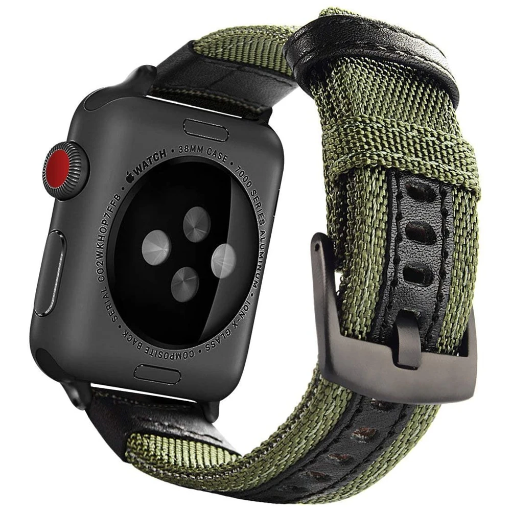 Браслет для Apple Watch нейлоновый ремешок 44 мм 40 iWatch тканевый кожаный браслет 5 4 3 2 1 38