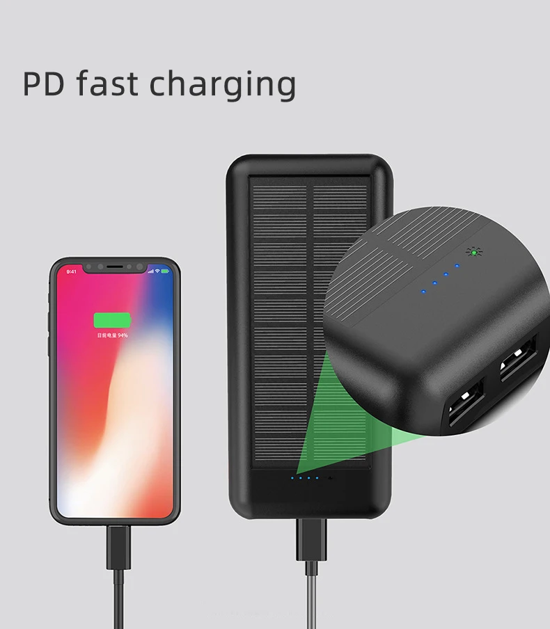 Qi power Bank, Солнечный водонепроницаемый внешний аккумулятор, внешний аккумулятор, 4 USB выхода, 12в1. 5A, быстрое зарядное устройство, технология повербанка, Прямая поставка