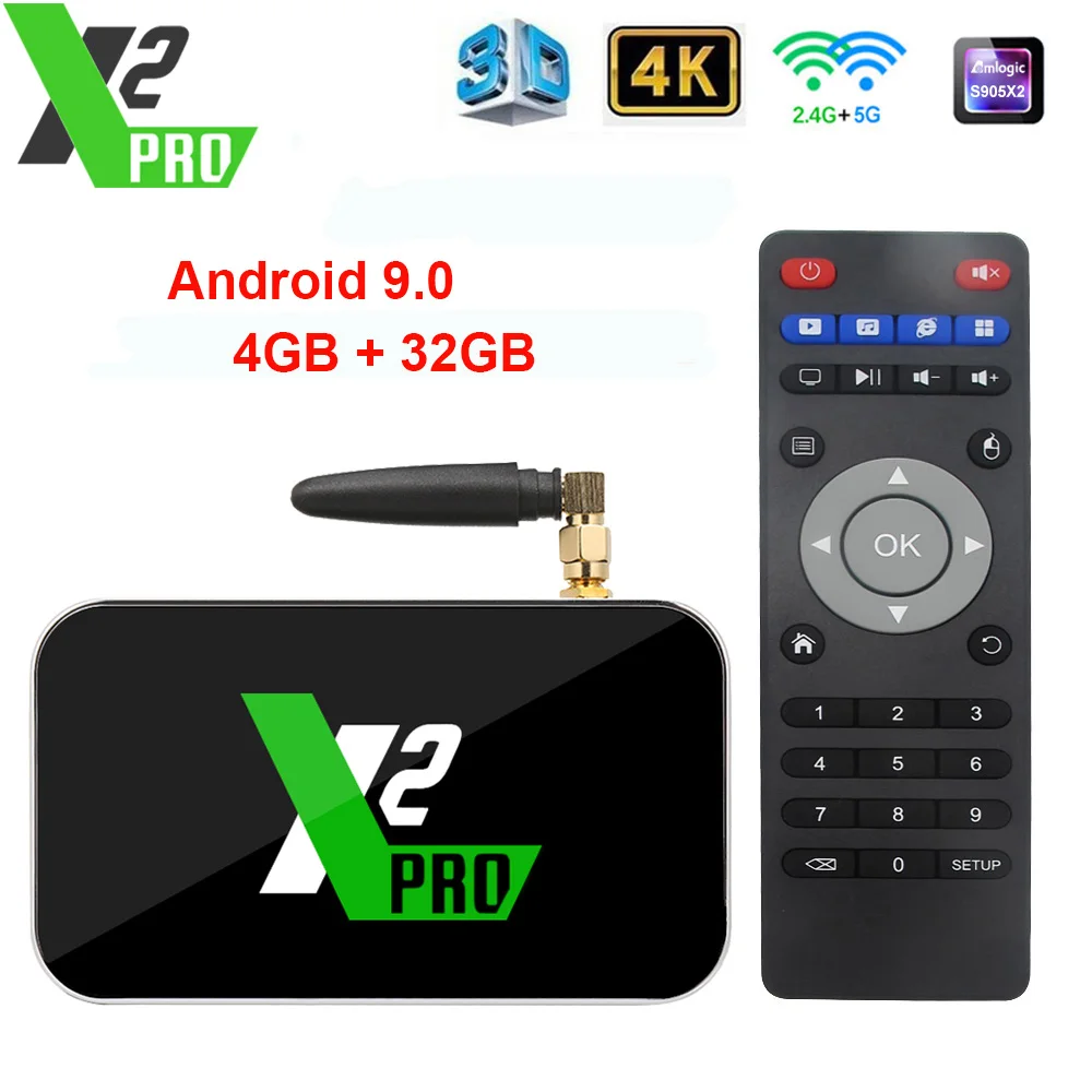 X2 Pro Smart tv Box Android9.0 Amlogic S905X2 4 Гб DDR4 32 ГБ rom 2 4G и 5G двойной WiFi 1000M Bluetooth 4K HD медиаплеер