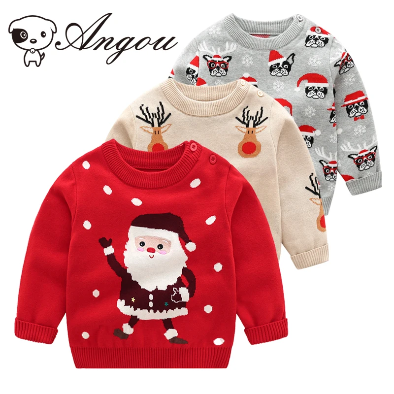 

Angou Autumn Winter Children's Sweater Cotton Baby Boy Girl Knitted Sweater Long Sleeves Warm Cartoon Baby Christmas Clothes