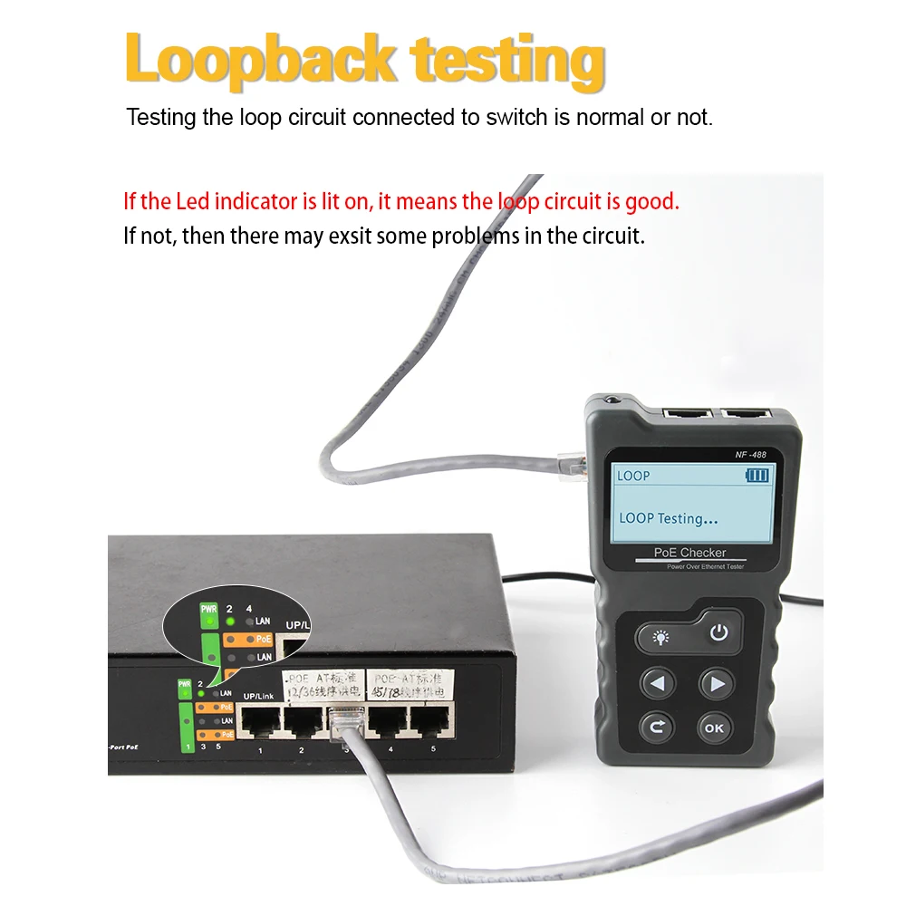 

Multi-functional LCD Network Cable Tester PoE Checker Inline PoE Voltage and Current Tester with Cable Tester