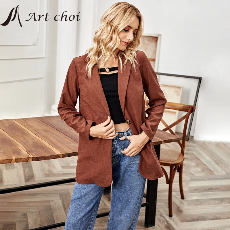 

Solid Blazers Jackets Fashion Autumn Women Leisure Suits Business Vintage Female Coats Talever Office Ladies Outerwear Overcoat